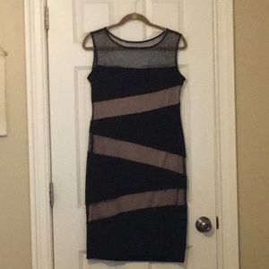 Black and nude zig zag mesh knee length dress